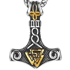 Viking Thor Mjolnir and Valknut Runes Men's Amulet 316L Stainless Steel Pendant